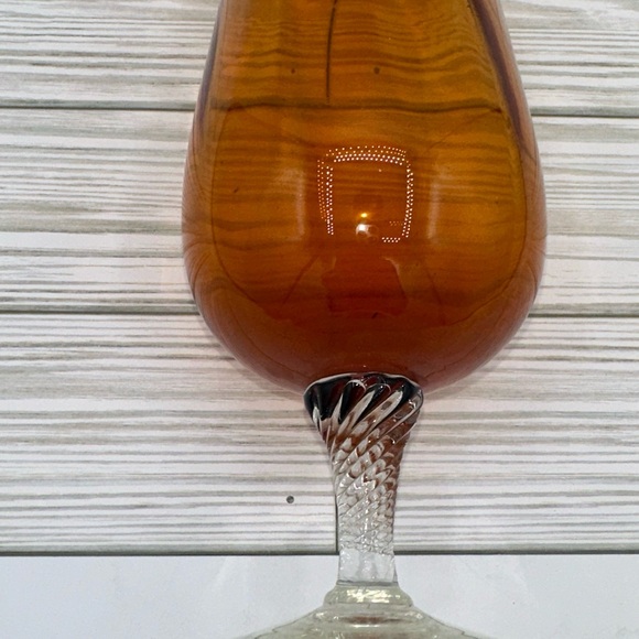 Vintage Italian Empoli Amber Glass Ribbed Swirl Vase on Twisted Glass Stem 11” - Picture 6 of 8